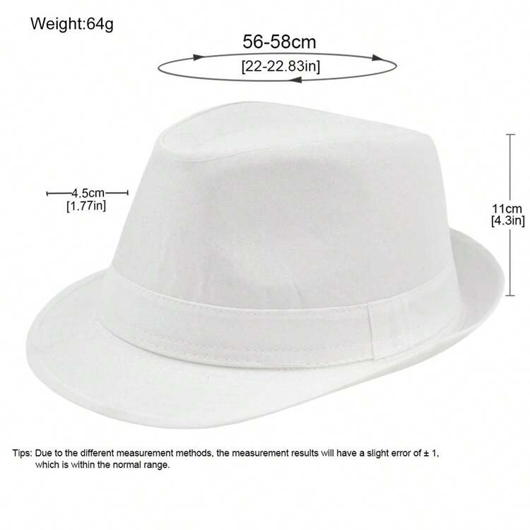 Solid Color Fedora Hats For Men Women  Jazz Cap Top Hat Casual Sun Hat For Daily Party Stage - White - View 7