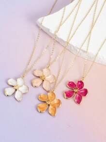 1 pieza Collar colgante de flor de 5 pétalos esmaltado de color blanco, rosa, rojo rosa, naranja elegante y personalizado, adecuado para uso diario y de vacaciones, gran regalo para amigos, primavera/verano