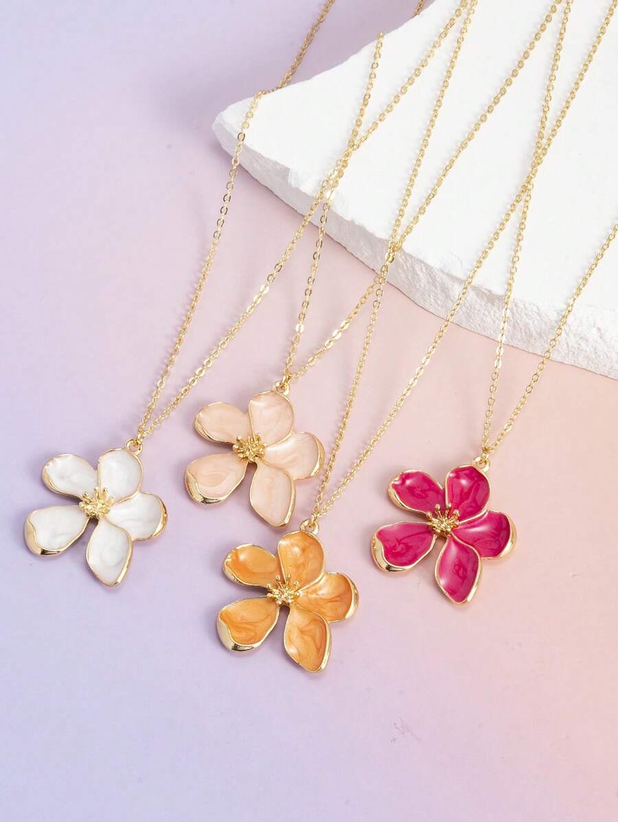 1 pieza Collar colgante de flor de 5 pétalos esmaltado de color blanco, rosa, rojo rosa, naranja elegante y personalizado, adecuado para uso diario y de vacaciones, gran regalo para amigos, primavera/verano
