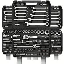 Kit de herramientas de 46 piezas, llave de carraca, juego de brocas de destornillador de zócalo métrico, adecuado para reparaciones de automóviles, motocicletas, bicicletas y hogar, en estuche de plástico - Multicolor - Ver 2