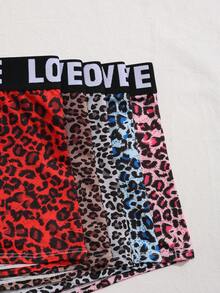 5pcs/Pack Leopard & Random Letter Print Mature Charm-Elegant Jacquard Knit Fabric Breathable Stretchy Women Briefs, All Season - Multicolor - View 5