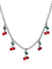 1 Set Rhinestone Cherry Anklet For Women Beach Casual Fruit Pendant Anklet Tennis Chain Foot Accessories - Multicolor - View 5