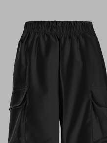 2pcs/Set Teenage Girls Fashion Star Pattern Ribbed Crew Neck T-Shirt And Outdoor Cargo Wide Leg Pants Sets