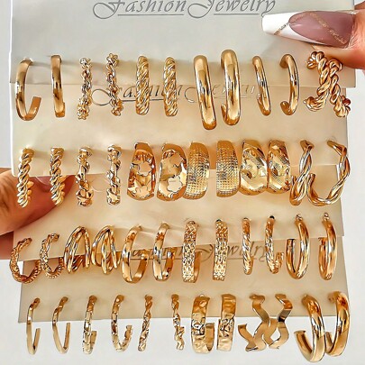 12-48pcs/Set Multi-Layer Faux Pearl Twist Hoop Earrings Set, Party/Date/Daily Wear Gift