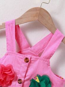 Váy yếm dệt họa tiết kem cho bé gái, màu trắng tươi tắn với họa tiết hoa 3D, dễ thương và độc đáo, thích hợp cho các buổi họp mặt gia đình và đi chơi hàng ngày, vải mềm mại và thoáng khí giúp bé gái mát mẻ vào mùa hè, phù hợp cho bé gái 4-7 tuổi, mùa xuân/hè - Màu Hồng Tươi - Xem 4