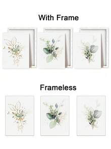 Set Of 3 Watercolor Style Wall Art, Berry Wall Decor, Green Leaves Canvas Prints, Botany Home Decor, Retro Style Artwork Wall Posters Wall Decorations, Natural Room Decor Wall Hanging Poster For Living Room Bedroom Bathroom ,Wall Art With Frame