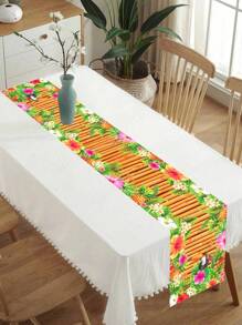 1pc Hawaii Table Runner, Toucan Flower Palm Leaf Pattern Polyester Table Cover, Hawaii Theme Party Decoration Table Cloth, Birthday Holiday Party Decoration Tablecloth, Hawaii Beach Party Decoration Table Set, Cabinet Decoration Cover, Kitchen Dining Room Decoration Table Flag, Summer Room Decoration Home Decoration Table Skirt, Summer Decoration, Summer Gift, Party Favor