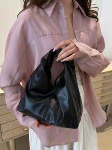 Bolso de hombro de piel sintética (PU) de unicolor y estilo versátil y a la moda, bolso baguette pequeño y minimalista casual para mujeres