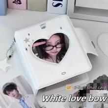Blush Heart & Bow Decor Kpop Instgram Cute Girls Card Holder, Grid Pattern Mini Card Album, Style 3 Inch Album With 20pcs Double-Sided Inserts,Back To School,School Supplies
