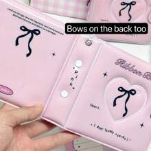 Blush Heart & Bow Decor Kpop Instgram Cute Girls Card Holder, Grid Pattern Mini Card Album, Style 3 Inch Album With 20pcs Double-Sided Inserts,Back To School,School Supplies