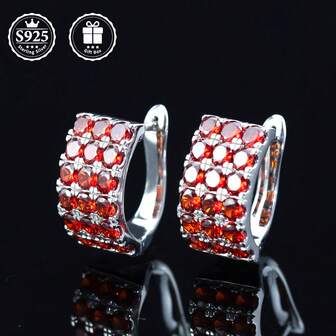 1 Pair S925 Sterling Silver Earrings With Lab-Created Ruby, Luxurious & Versatile, Y2K Style, Suitable For Daily Wear, Party, Music Festival, Gift For Girlfriend, Mother's Day