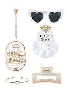 6-Piece Bridesmaid Proposal Gift Set: Champagne Satin Soft Scrunchies, Bride-To-Be Hair Clips, Heart-Shaped Sunglasses, Diamond Pen, Square Hair Claw Clips, Fashion Gift For Girls, Wedding Party