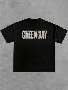 Camiseta de Green Day con temática "American Idiot", nombre clásico de la banda con estampado icónico, cuello redondo, manga corta, 100 % algodón, 220 g de grosor. - Negro - Ver 2
