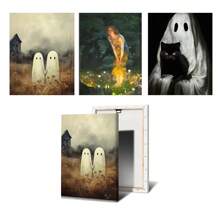 1pc/3PCS Wall Arts Posters Frameless/Framed Vintage Retro Cute Ghost Companion & Reads Book Canvas Prints Monster Holds Black Cat Wall Art Poster For Living Room Halloween Decor Home Decor Fall Decor Room Decor