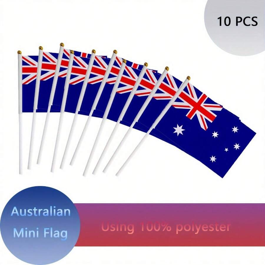 10pcs Mini Australian Flag, Polyester Material, Suitable For Festivals, Parties And Garden Decor