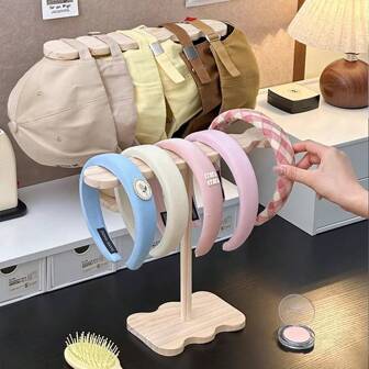 木制创意波浪头带展示架，用于展示发饰、手镯和珠宝的装饰收纳架