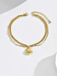 1pc Fashion Beach Shell Pendant Multi-Layer Anklet, Unique And Elegant Shell Pendant Design, Suitable For Beach, Vacation, And Daily Wear - Yellow Gold - View 4