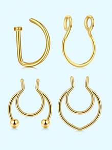 4 pièces Style punk Faux piercing Faux anneau de nez Septum sans perçage Pince à nez Rock HipHoop Bijou de corps en acier inoxydable de mode