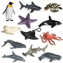 12PCS Marine Animal Image Model Toys, Killer Whales, Sharks, Blue Whales And Other Marine Animals, Marine Life Toys Doll Educational Toys, Cake Decorations, Halloween Gifts, Christmas Gifts
