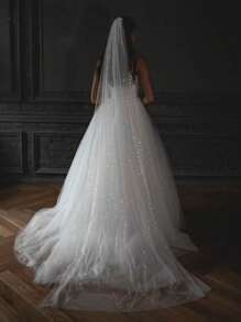 1pc White Shiny Chiffon Single Layer Blusher Veil, Suitable For Bridal Veil With Metal Comb, Women Headpiece For Easter