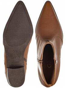 GiGiL Bota Feminina Salto Médio Grosso Bico Fino Confortável Cano Médio Detalhe Lateral Confortável Moda Atual Blogueira GiGiL bota marrom confortável elegante bota feminina cano médio botas femininas cano curto