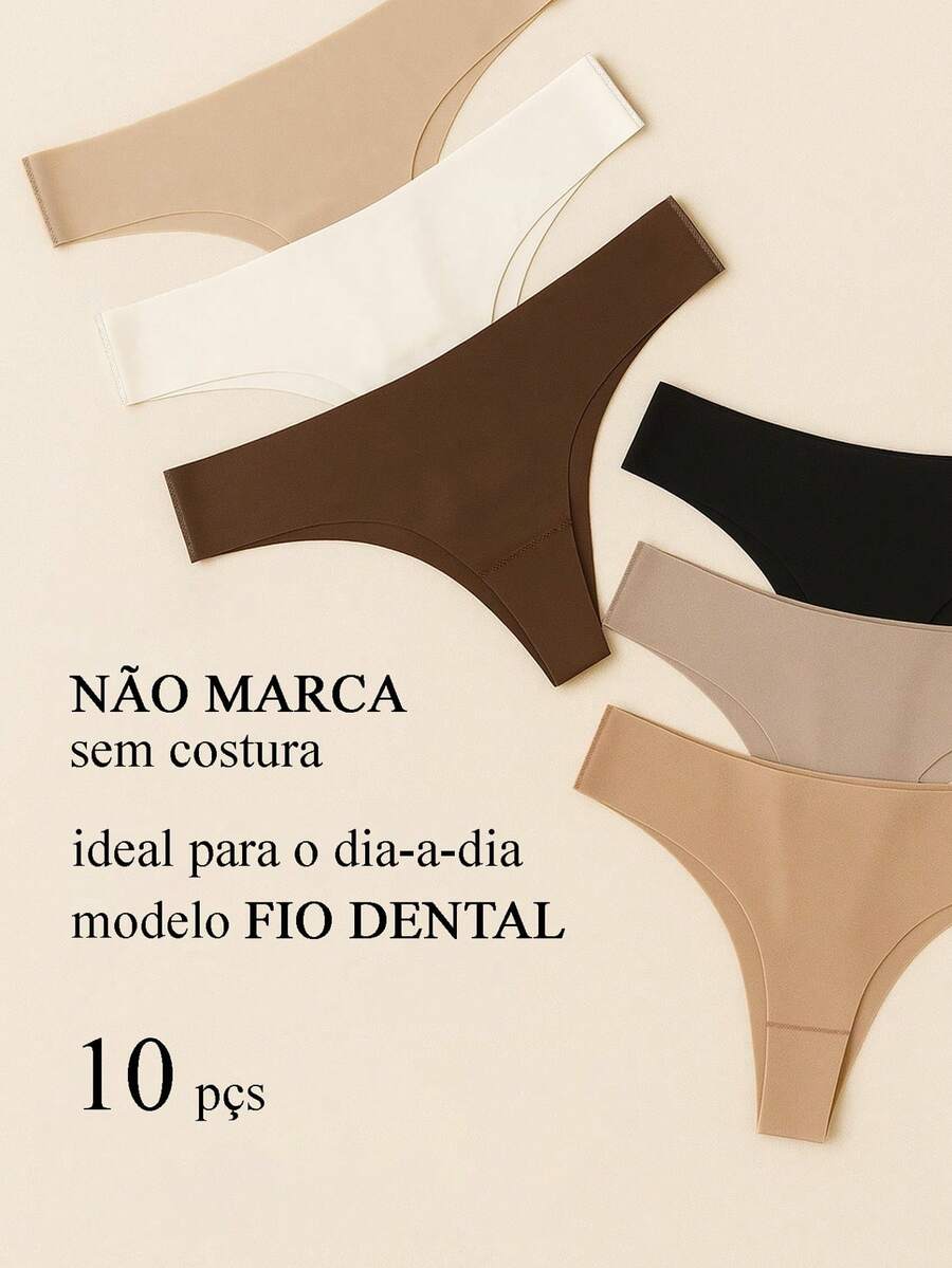 10 Seamless Laser Cut Thong Panties Simple Does Not Mark Clothes - Multicolor - View 1