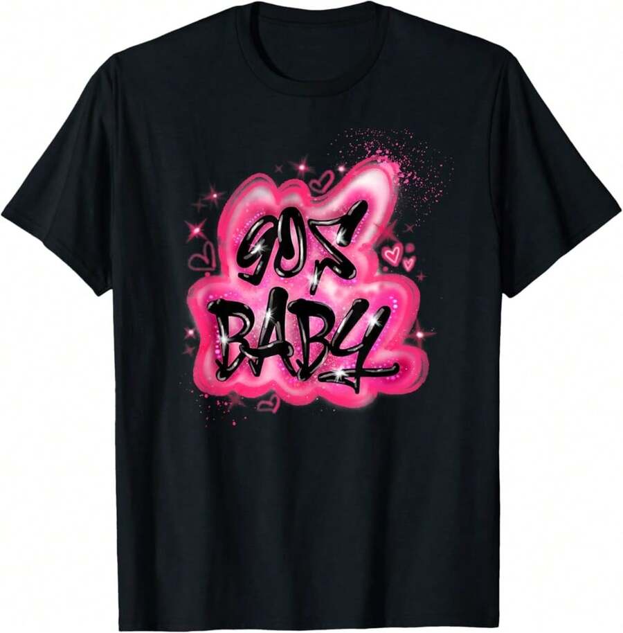 Camiseta de cumpleaños con ilustración retro de aerógrafo, estilo clásico de los años 90 - Negro - Ver 1