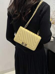 Nouveau sac à épaule mini en couleur unie avec gaufrage en PU, sac banane de style de rue pour le transport, sac à main carré minimaliste pour dame avec chaîne