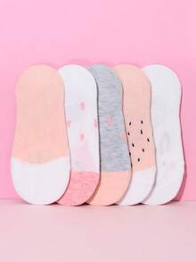 5 双女式兔子和猫咪印花内衬袜，有趣可爱，时尚百搭，柔软舒适，吸湿排汗 - 彩色 - 查看 2