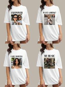 Customizable Photo And Text Printing, Personalized Selfie/Lover/Family/Friend/Pet Photos And Blessing Print, Valentine's Day/Birthday/New Year/Party Anniversary Pattern Customization, Black Tops Best Friend Gift, Ornamental, Dawg, Unique, Custom, Ideal Gifts For Her, Family, Friends, Pink Girls, For Holiday, For Vacation, For Anniversaries, Women Summer Clothes, Women Summer Clothes