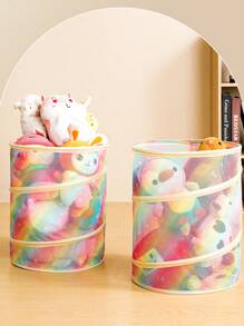 1pc Plush Toy Doll Storage Bucket Rainbow Mesh Toy Storage Box Home Folding Storage Basket Storage Box