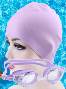 مجموعة 6 قطع من نظارات السباحة السيليكونية، وقبعة السباحة، وكليب الأنف، وأغطية الأذن - الأرجواني - مشاهدة 3