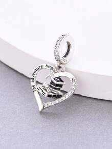 1pc Minimalist 925 Sterling Silver Cubic Zirconia Heart Graduation Cap Pendant, Unisex DIY Jewelry, Suitable For Graduation Party And Gift