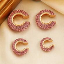 4pcs/8pcs Punk Hip-Hop Copper Inlaid Zirconia C-Shaped Clip-On Earrings Set, Simple & Stylish Jewelry For Women, Versatile Daily Wear