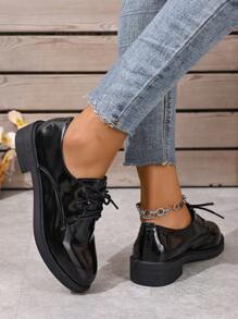 2025 New Platform Casual Lace-Up Women Flats, Fashion Versatile Black Ladies Lightweight Breathable Shoes