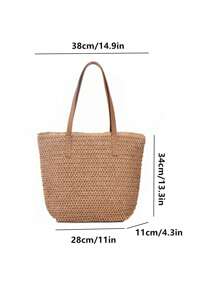 1 peça nova bolsa de viagem casual simples estilo praia férias grande capacidade cesta de tecido, bolsa tote casual dobrável para compras diárias, uso na praia fim de semana feriado, presente para mulheres