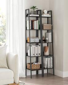 VASAGLE Bookshelf, 5-Tier Narrow Bookcase, Ladder Shelf For Home Office, Living Room, Bedroom, Kitchen - Svart - Visa 2