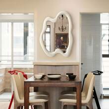 Asymmetrical Mirror Irregular Wall Mirror Modern Wood Frame Mirror Decorative Wall Mirror Suitable For Bedroom Living Room Bathroom Entrance