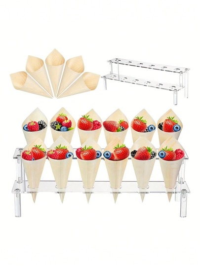 1pc Acrylic Cone Stand 12-Hole Ice Cream Cone Holder - Transparent Waffle Cone Display For Popcorn, Dessert Buffet, Birthday, Wedding & Party Multipurpose Decor, Cake Decor, Cake Holder, Wedding Decor, Wedding Party Supplies