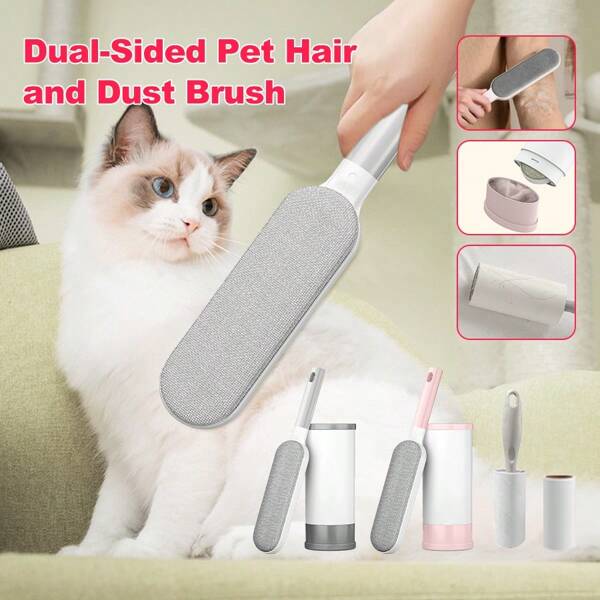 Pet Hair Removal Roller, Dual-Sided Pet Hair And Dust Brush, Multi-Functional Reusable Dust Brush, Double-Sided Pet Hair Remover And Dust Brush, Reusable Lint Remover, Electrostatic Pet Hair Dust Cleaner, With No Electricity Needed For Clothes, Sofa, Furniture, Bedding, Carpets, Pet Fur Removal Tool