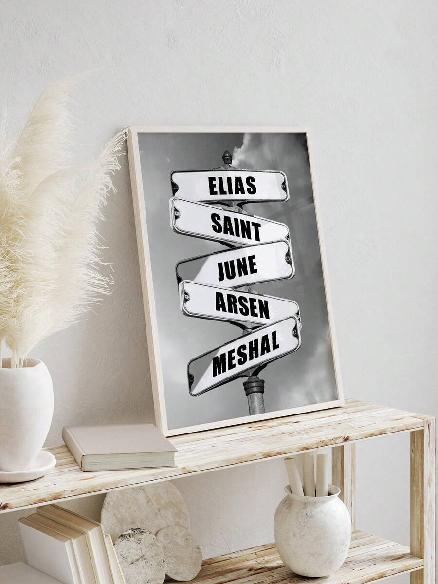 1pc Custom Name Art Poster Sign Wall Arts Family Name Painting Poster Black And White Canvas Poster Bedroom Wall Decor Office Living Room Print Painting Birthday Gift No Frame Gifts Graduation,Home Harmony - White - View 1