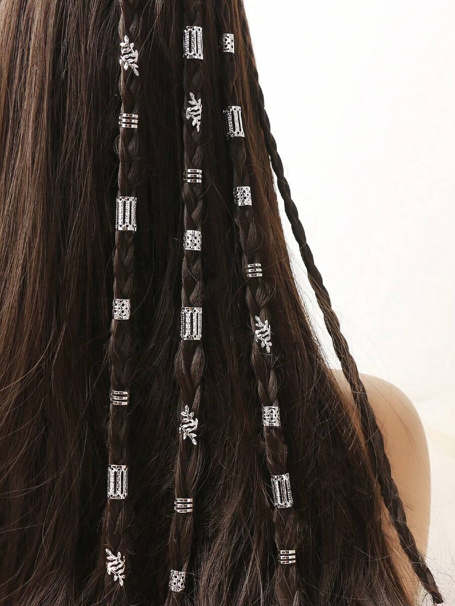 40件套金色发圈套装，街头风、派对风、编发配饰、女士发夹、编发装饰、万圣节、哥特风、Y2K风、秋季风 - 銀色 - 查看 1