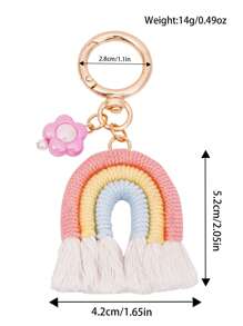 1pc Woven Rainbow Flower Pendant Keychain, Decoration For Girls Backpack & Handbag