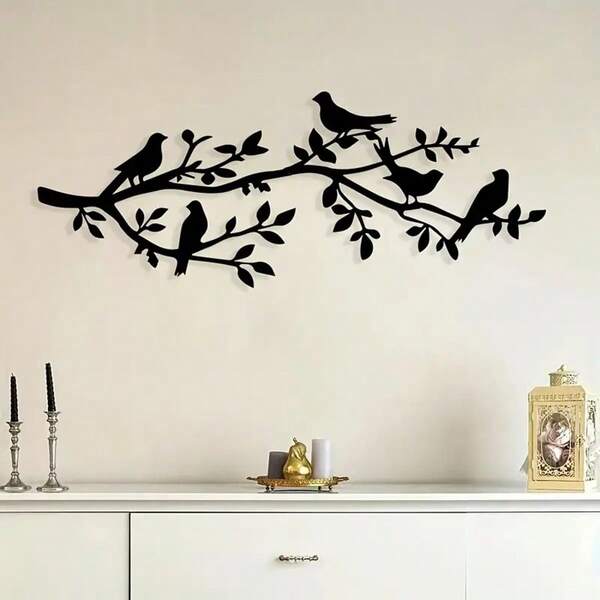 [Rustic Metal Bird Wall Art] Original Graphic Black Bird Branch Sculpture - Rustic Metal Bird Wall Art For Farmhouse Style Wall Decor
