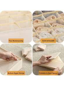 1 pieza/3 unidades Caja de almacenamiento de malla de alta elasticidad multicompartimental de gran capacidad en beige, organizador lavable para ropa, ropa interior y calcetines, plegable