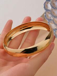 Minimalist Plain 14K Gold Plated Alloy Bangle Bracelet, Women's Summer Beach Vacation Date Party Dress Jewelry, Gift For Girlfriend, Teacher, Mother