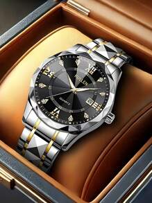 Reloj de cuarzo casual y de negocios para hombres con calendario, con correa de acero inoxidable. Adecuado para decoración de la vida diaria y regalos navideños.