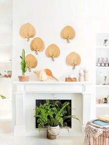 2/5 件天然竹扇手工编织木扇婚礼派对宾客拍照道具夏季清凉家居装饰夏季清凉、海滩、旅行 - 薑色 - 查看 5