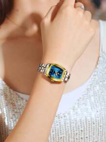 1 pieza Regalo Relojes de mujer de marca real BINBOND (Original) Correa de acero inoxidable antióxido plateado 50M resistente al agua Función de calendario semanal en inglés Manecillas luminosas Elegante azul y verde Regalo Pulsera delgada Importado de Japón Movimiento automático de cuarzo Regalo para hermana, madre, cumpleaños, boda