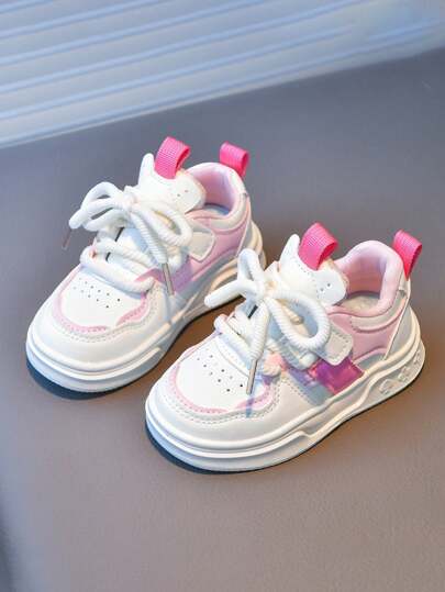 1 par Zapatillas deportivas casuales blancas de suela suave antideslizante para niñas/niños pequeños, adecuadas para primavera y otoño